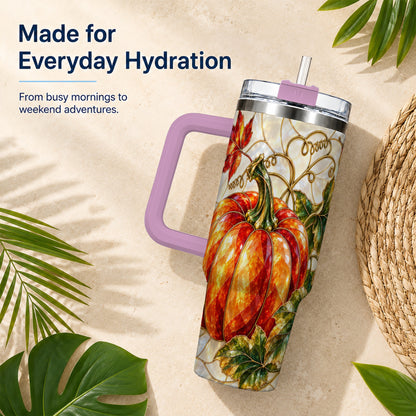 #pl[40oz|Pink] Mosaic Pumpkin 40oz Tumbler, Autumn Tumbler, Stainless Steel Travel Cup