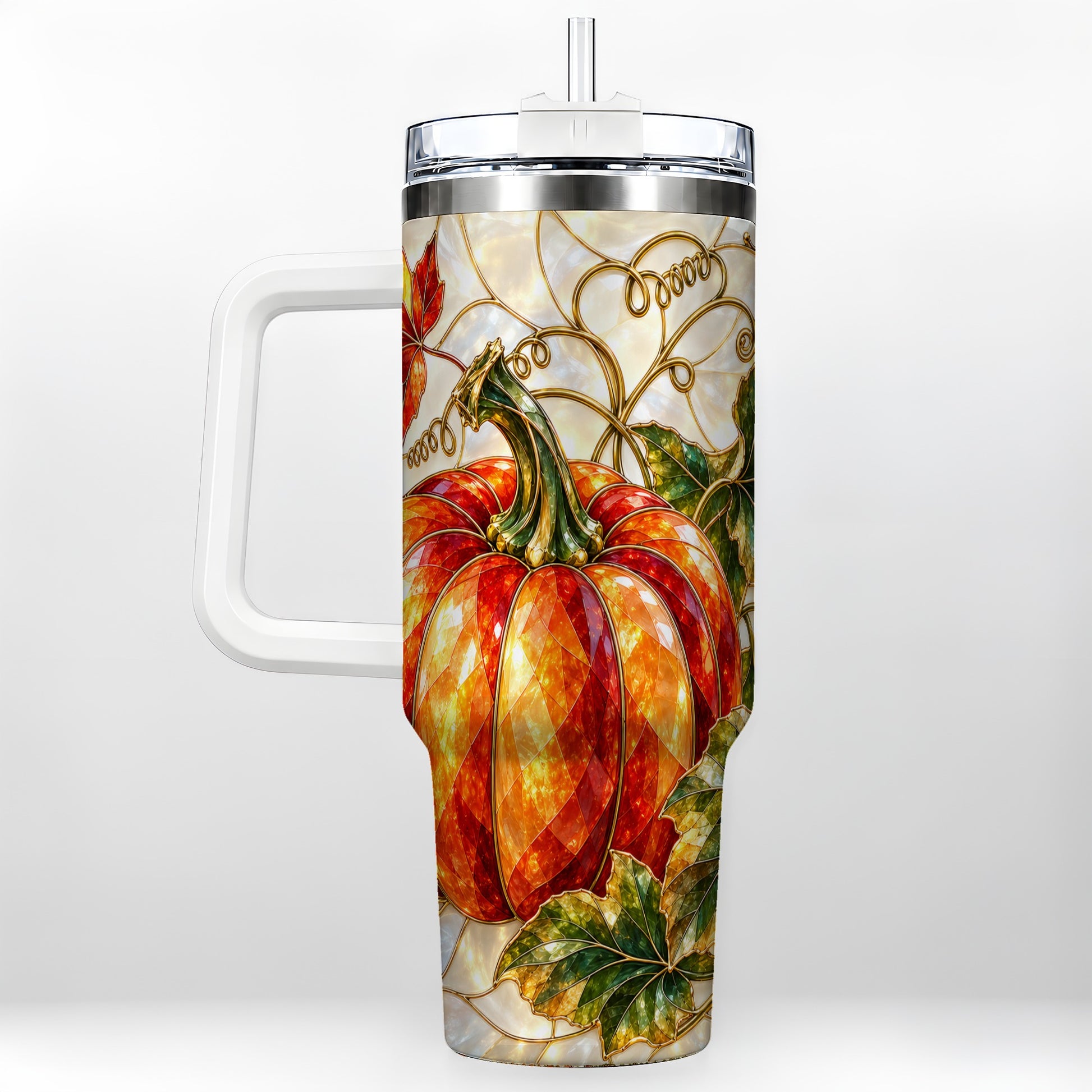 Mosaic Pumpkin 40oz Tumbler, Autumn Tumbler, Stainless Steel Travel Cup