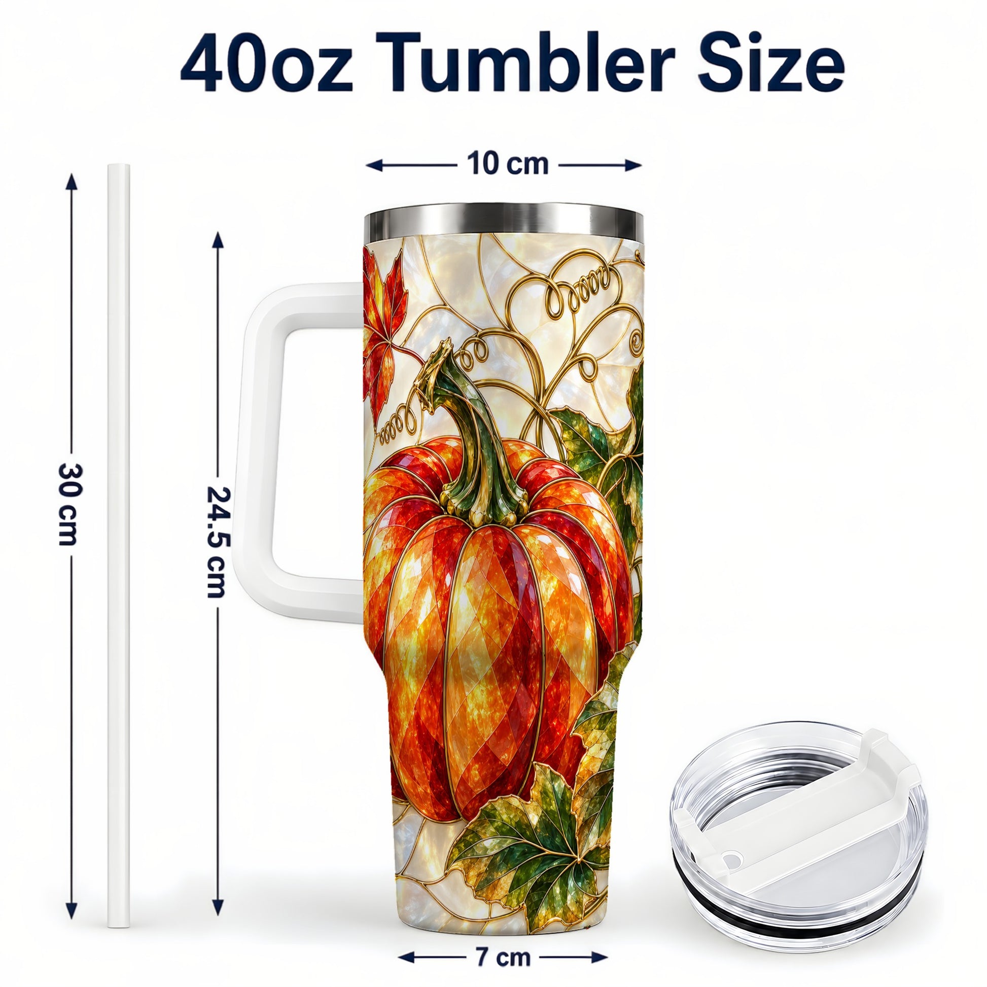 #pl[40oz|White] Mosaic Pumpkin 40oz Tumbler, Autumn Tumbler, Stainless Steel Travel Cup