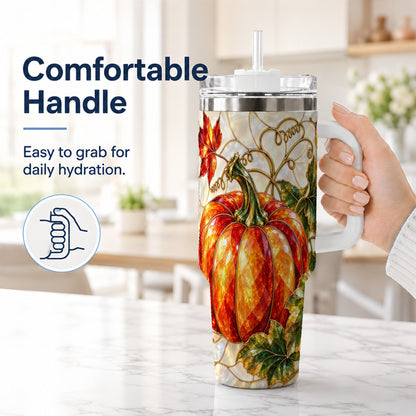 #pl[40oz|White] Mosaic Pumpkin 40oz Tumbler, Autumn Tumbler, Stainless Steel Travel Cup