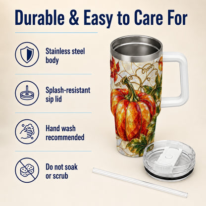 #pl[40oz|White] Mosaic Pumpkin 40oz Tumbler, Autumn Tumbler, Stainless Steel Travel Cup