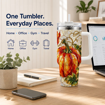 #pl[40oz|White] Mosaic Pumpkin 40oz Tumbler, Autumn Tumbler, Stainless Steel Travel Cup