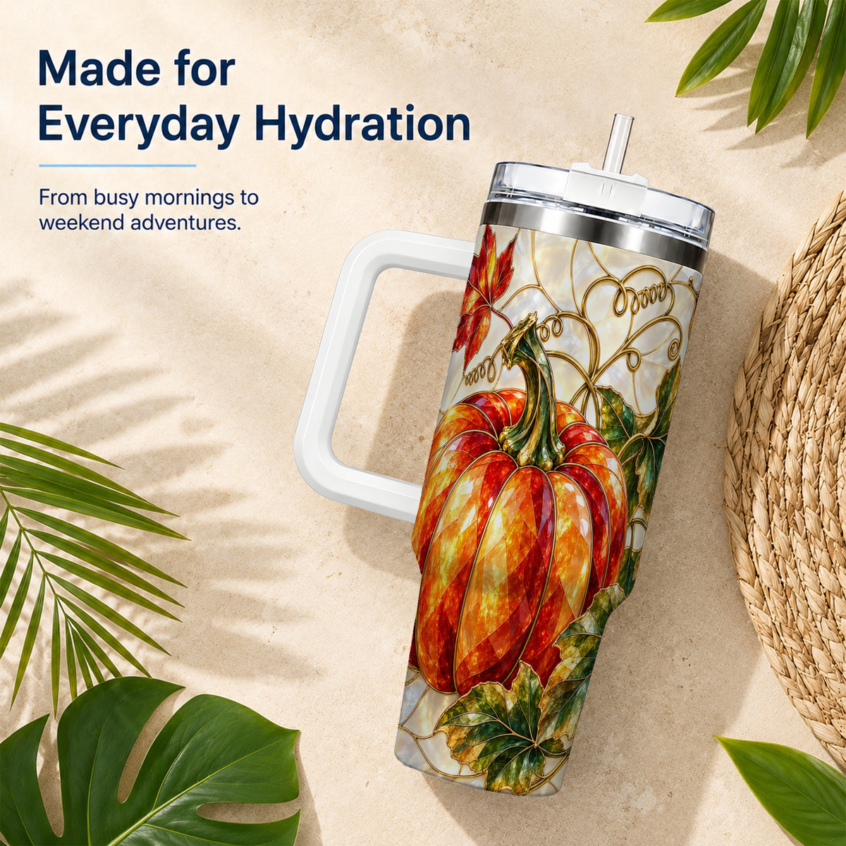 #pl[40oz|White] Mosaic Pumpkin 40oz Tumbler, Autumn Tumbler, Stainless Steel Travel Cup