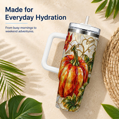 #pl[40oz|White] Mosaic Pumpkin 40oz Tumbler, Autumn Tumbler, Stainless Steel Travel Cup