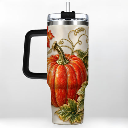 #pl[40oz|Black] Autumn Pumpkin 40oz Tumbler with Handle, Stainless Steel Travel Cup