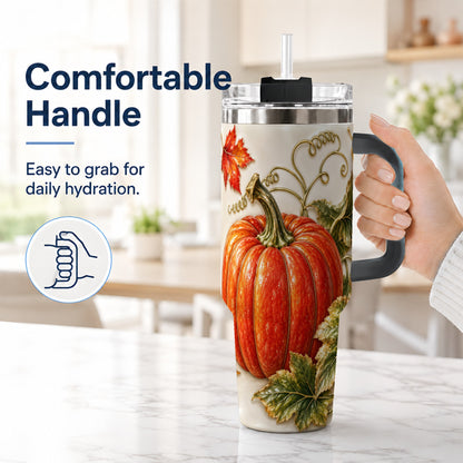 #pl[40oz|Black] Autumn Pumpkin 40oz Tumbler with Handle, Stainless Steel Travel Cup