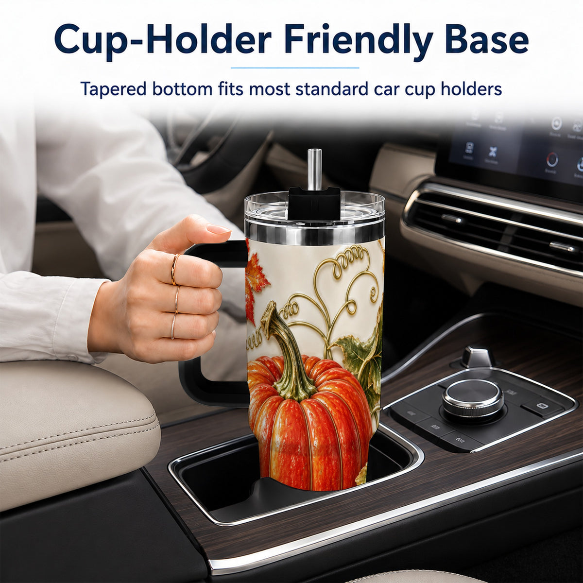 #pl[40oz|Black] Autumn Pumpkin 40oz Tumbler with Handle, Stainless Steel Travel Cup