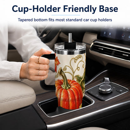 #pl[40oz|Black] Autumn Pumpkin 40oz Tumbler with Handle, Stainless Steel Travel Cup