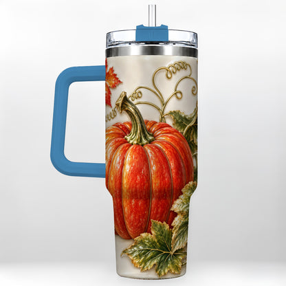 #pl[40oz|Blue] Autumn Pumpkin 40oz Tumbler with Handle, Stainless Steel Travel Cup