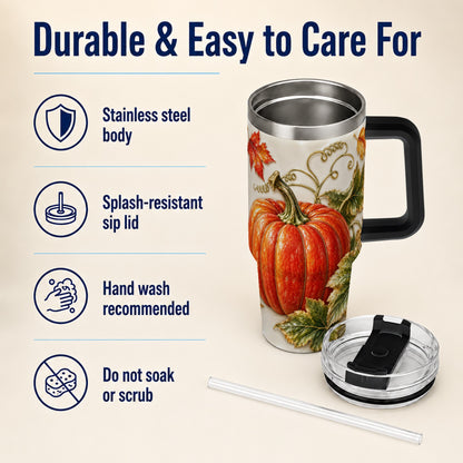 #pl[40oz|Black] Autumn Pumpkin 40oz Tumbler with Handle, Stainless Steel Travel Cup
