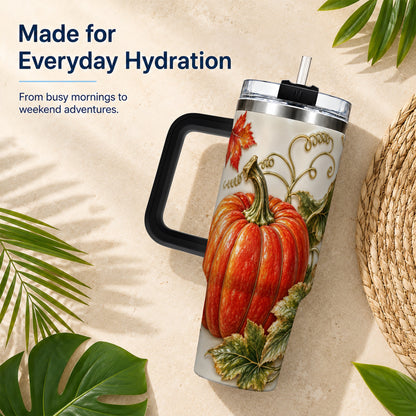 #pl[40oz|Black] Autumn Pumpkin 40oz Tumbler with Handle, Stainless Steel Travel Cup