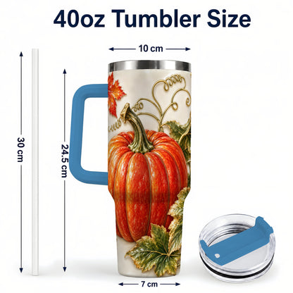 #pl[40oz|Blue] Autumn Pumpkin 40oz Tumbler with Handle, Stainless Steel Travel Cup