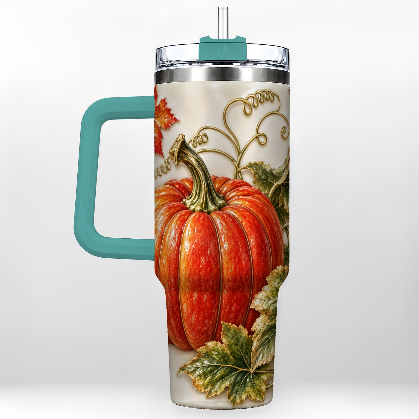 #pl[40oz|Green] Autumn Pumpkin 40oz Tumbler with Handle, Stainless Steel Travel Cup