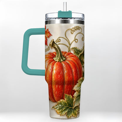 #pl[40oz|Green] Autumn Pumpkin 40oz Tumbler with Handle, Stainless Steel Travel Cup
