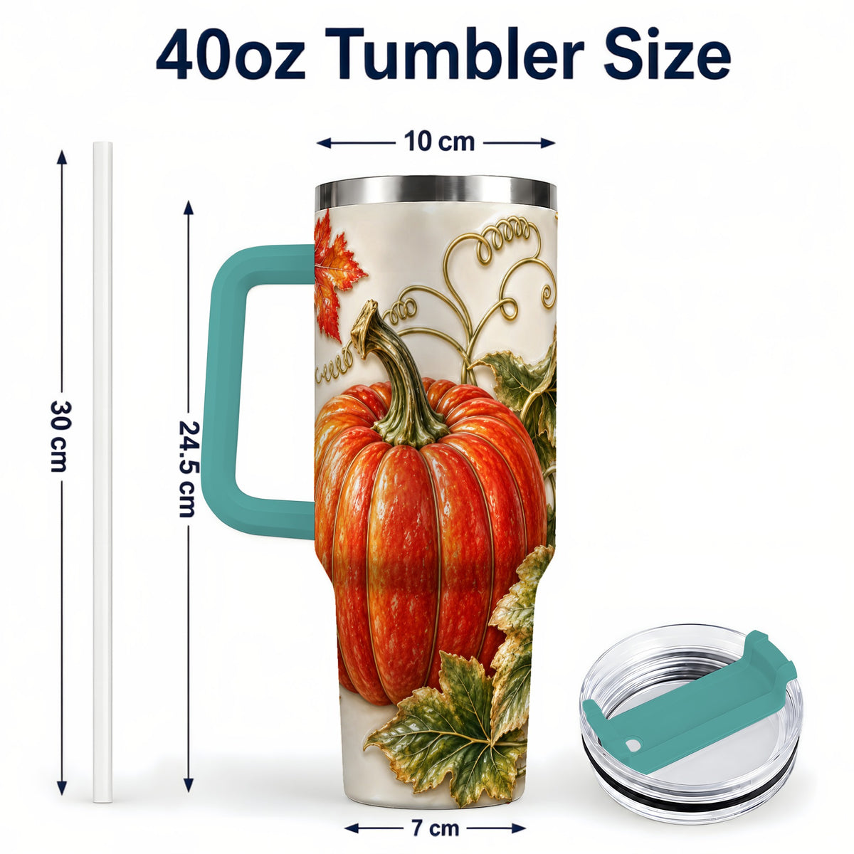 #pl[40oz|Green] Autumn Pumpkin 40oz Tumbler with Handle, Stainless Steel Travel Cup