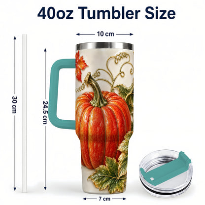 #pl[40oz|Green] Autumn Pumpkin 40oz Tumbler with Handle, Stainless Steel Travel Cup