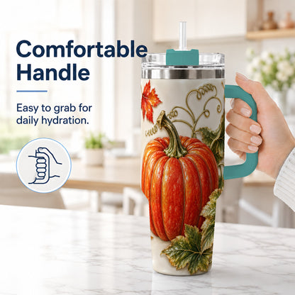 #pl[40oz|Green] Autumn Pumpkin 40oz Tumbler with Handle, Stainless Steel Travel Cup