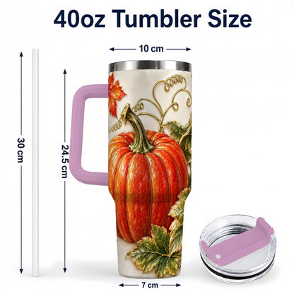 #pl[40oz|Pink] Autumn Pumpkin 40oz Tumbler with Handle, Stainless Steel Travel Cup