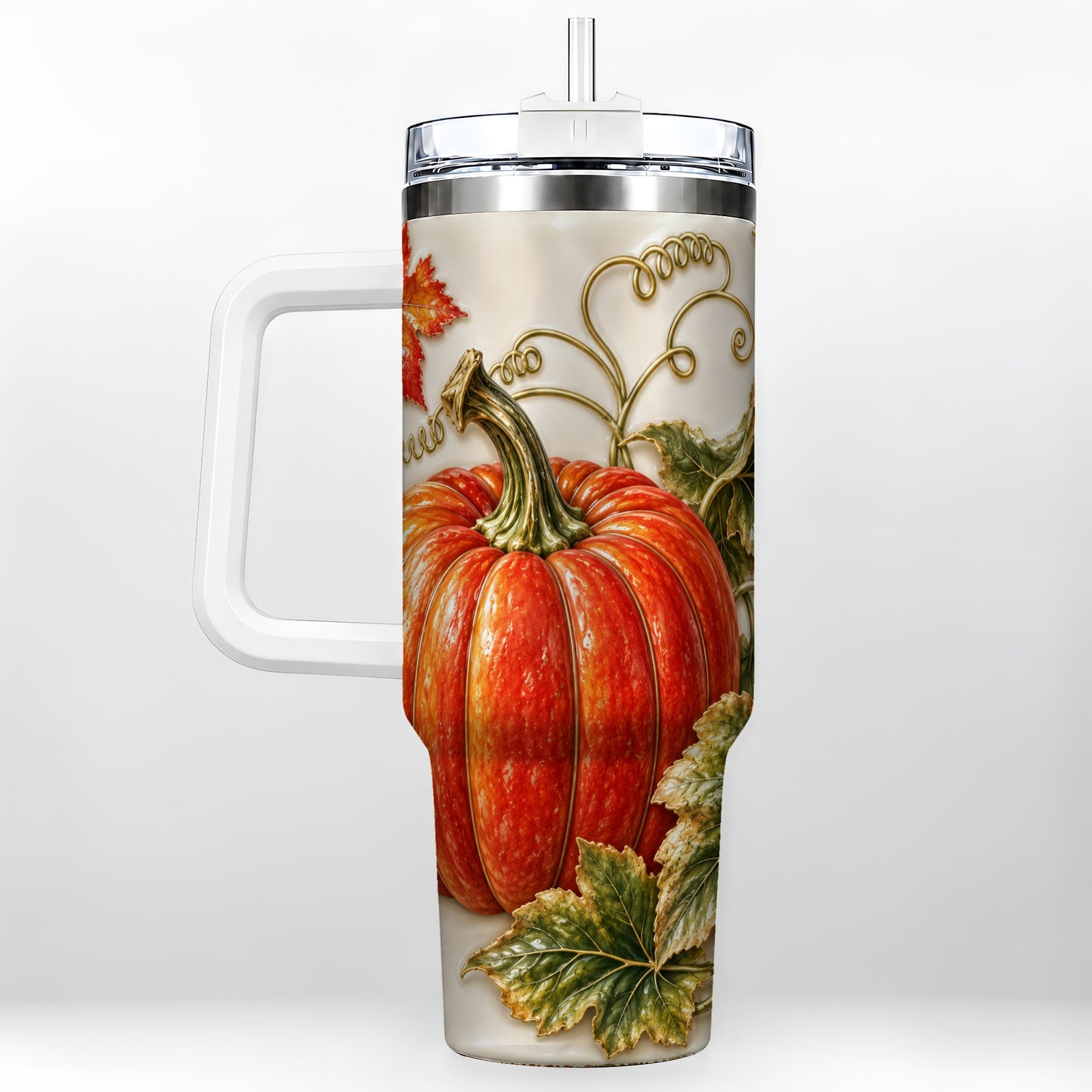 Autumn Pumpkin 40oz Tumbler with Handle, Stainless Steel Travel Cup