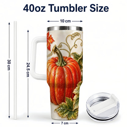 #pl[40oz|White] Autumn Pumpkin 40oz Tumbler with Handle, Stainless Steel Travel Cup