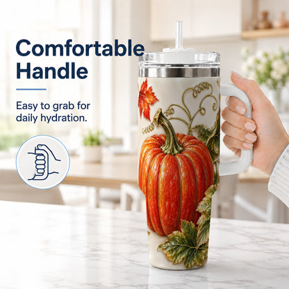 #pl[40oz|White] Autumn Pumpkin 40oz Tumbler with Handle, Stainless Steel Travel Cup