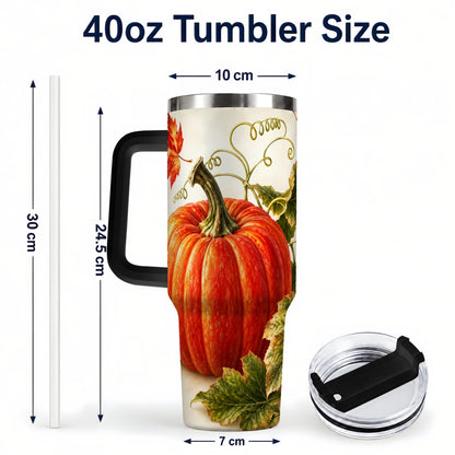 #pl[40oz|Black] Realistic Pumpkin 40oz Tumbler with Handle, Stainless Steel Travel Cup