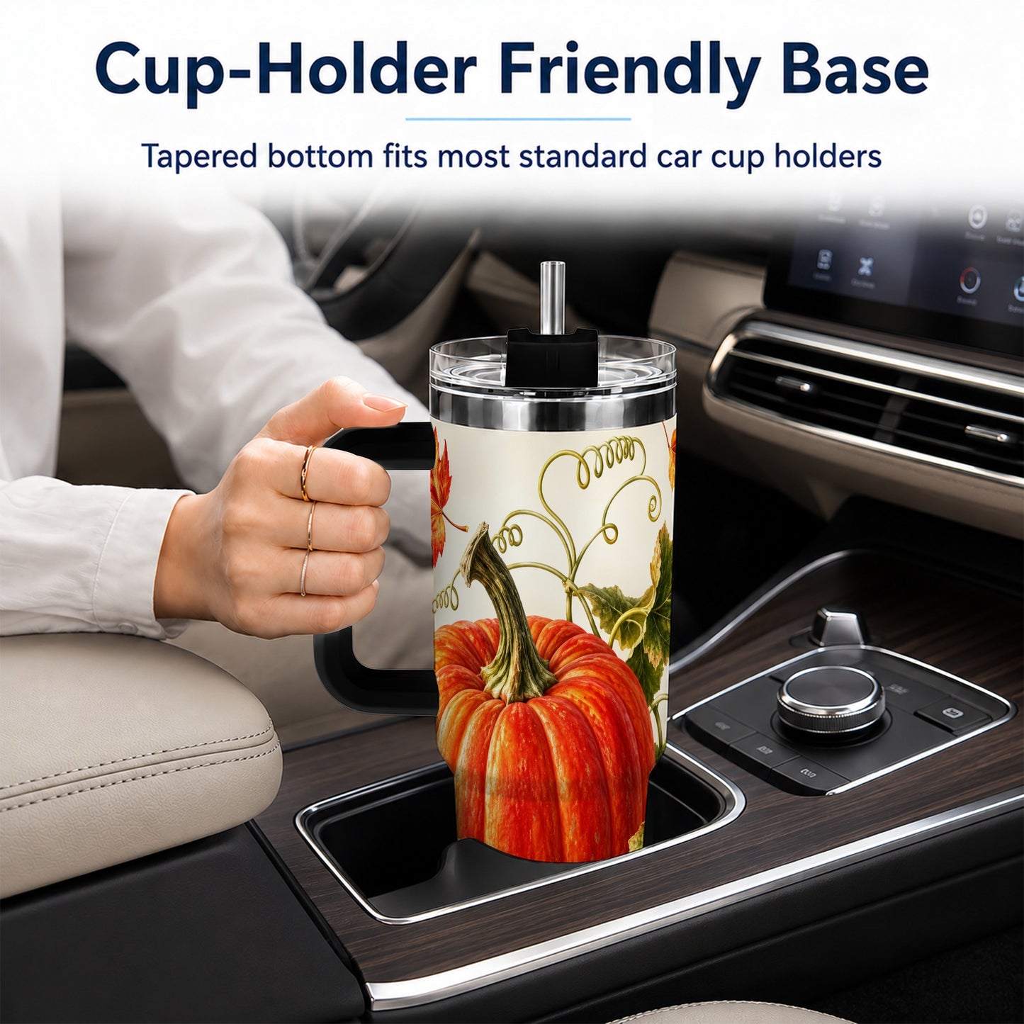 #pl[40oz|Black] Realistic Pumpkin 40oz Tumbler with Handle, Stainless Steel Travel Cup