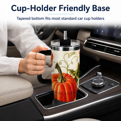 #pl[40oz|Black] Realistic Pumpkin 40oz Tumbler with Handle, Stainless Steel Travel Cup