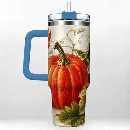 #pl[40oz|Blue] Realistic Pumpkin 40oz Tumbler with Handle, Stainless Steel Travel Cup