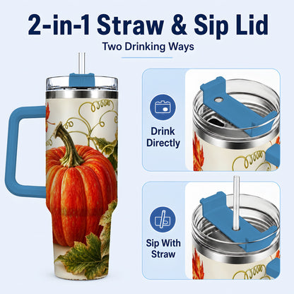 #pl[40oz|Blue] Realistic Pumpkin 40oz Tumbler with Handle, Stainless Steel Travel Cup