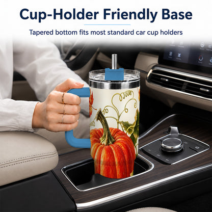 #pl[40oz|Blue] Realistic Pumpkin 40oz Tumbler with Handle, Stainless Steel Travel Cup