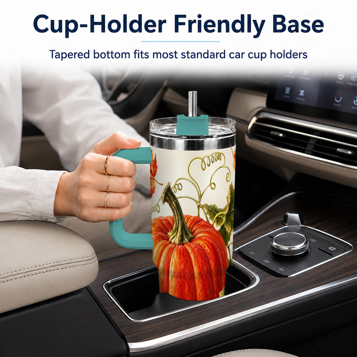 #pl[40oz|Green] Realistic Pumpkin 40oz Tumbler with Handle, Stainless Steel Travel Cup