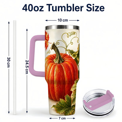 #pl[40oz|Pink] Realistic Pumpkin 40oz Tumbler with Handle, Stainless Steel Travel Cup