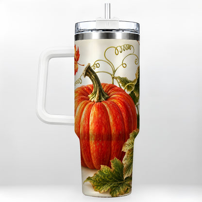 Realistic Pumpkin 40oz Tumbler with Handle, Stainless Steel Travel Cup