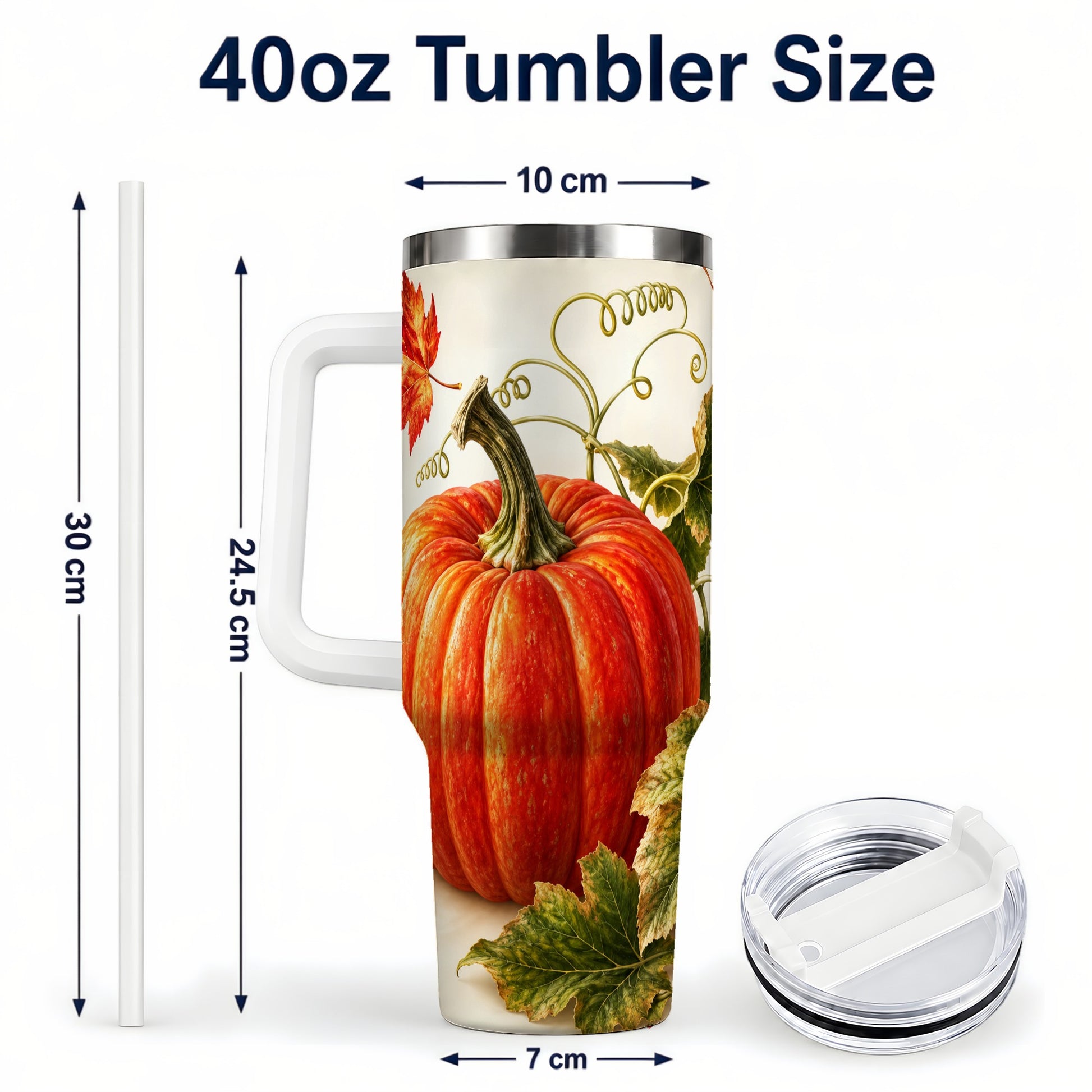 #pl[40oz|White] Realistic Pumpkin 40oz Tumbler with Handle, Stainless Steel Travel Cup