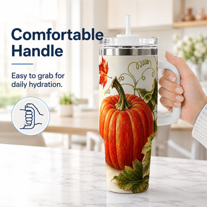 #pl[40oz|White] Realistic Pumpkin 40oz Tumbler with Handle, Stainless Steel Travel Cup