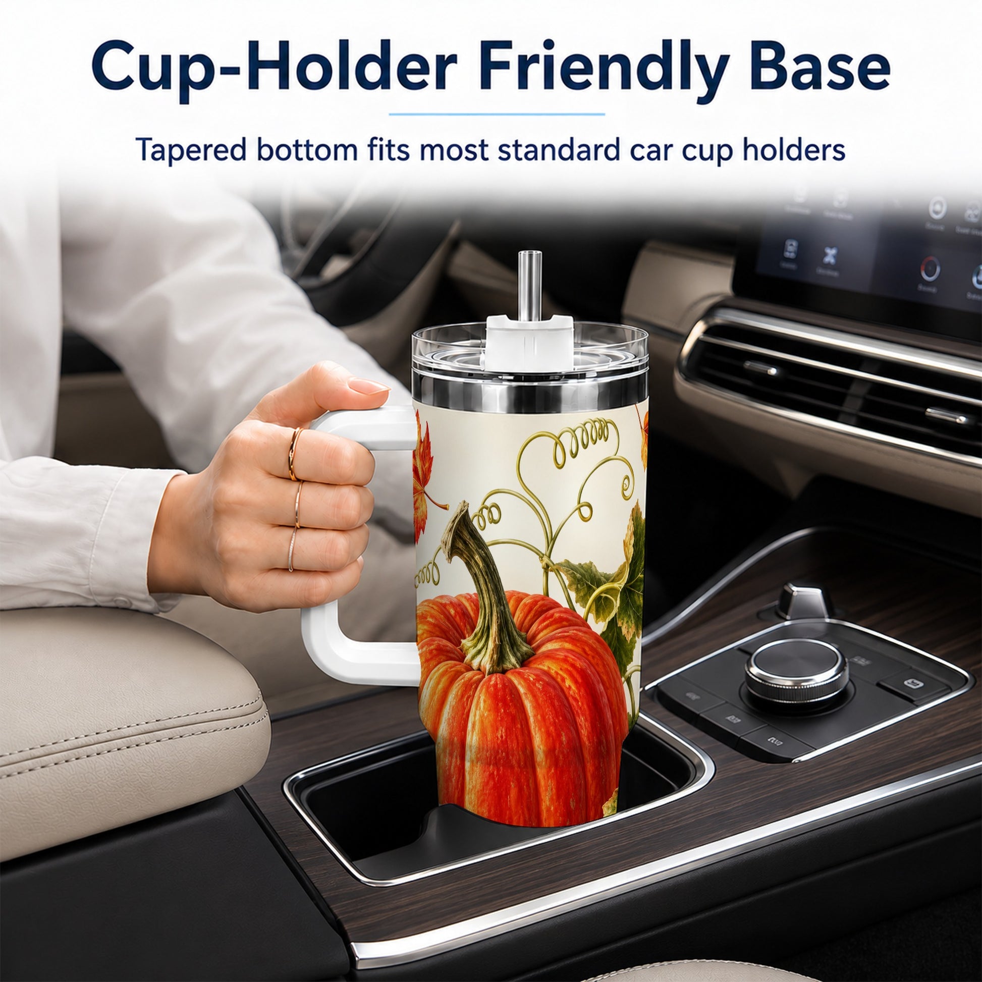 #pl[40oz|White] Realistic Pumpkin 40oz Tumbler with Handle, Stainless Steel Travel Cup