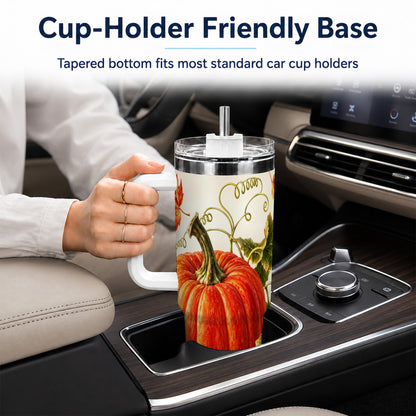 #pl[40oz|White] Realistic Pumpkin 40oz Tumbler with Handle, Stainless Steel Travel Cup