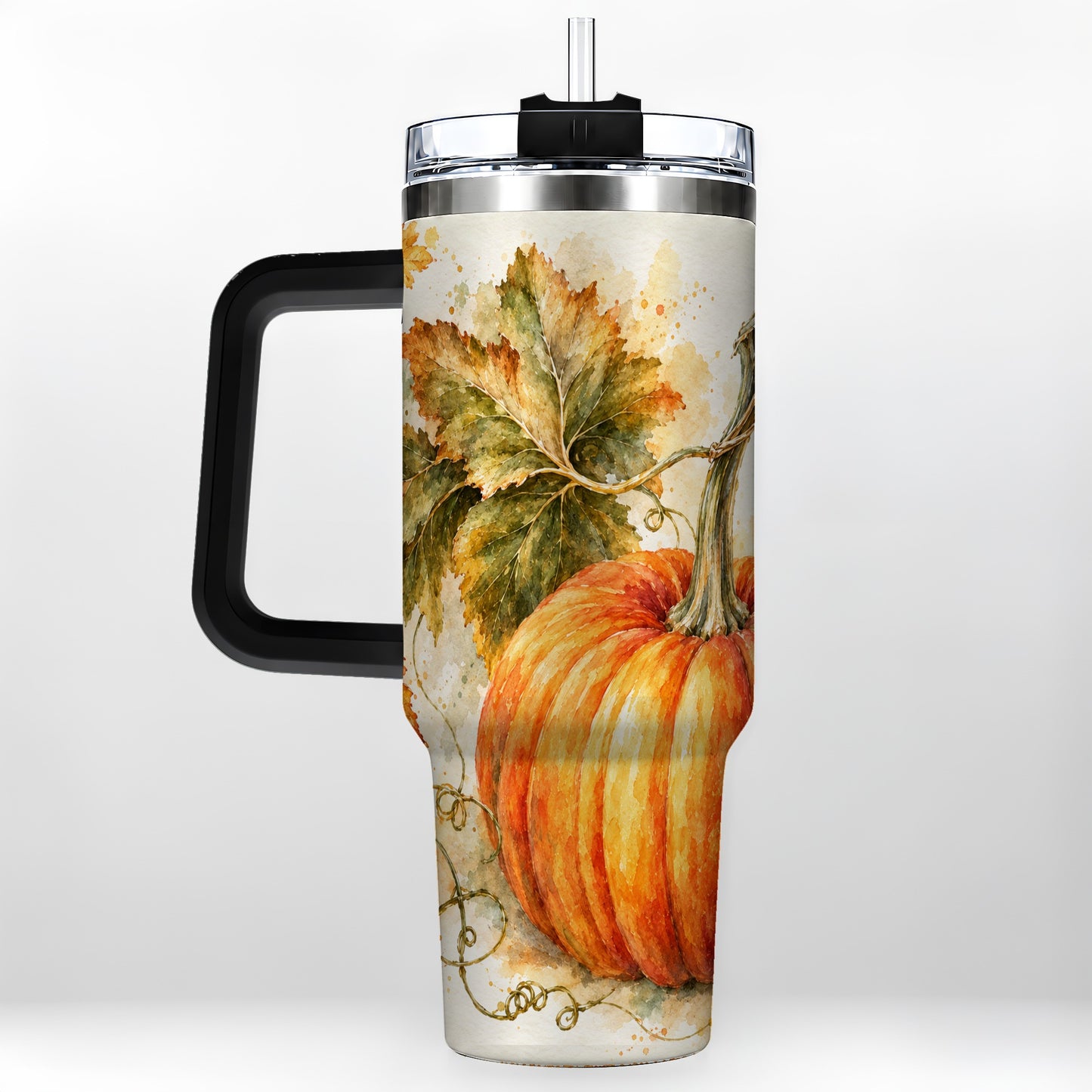 #pl[40oz|Black] Watercolor Pumpkin 40oz Tumbler with Handle, Stainless Steel Travel Cup