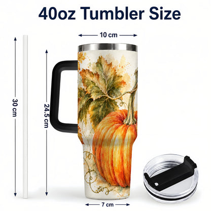 #pl[40oz|Black] Watercolor Pumpkin 40oz Tumbler with Handle, Stainless Steel Travel Cup