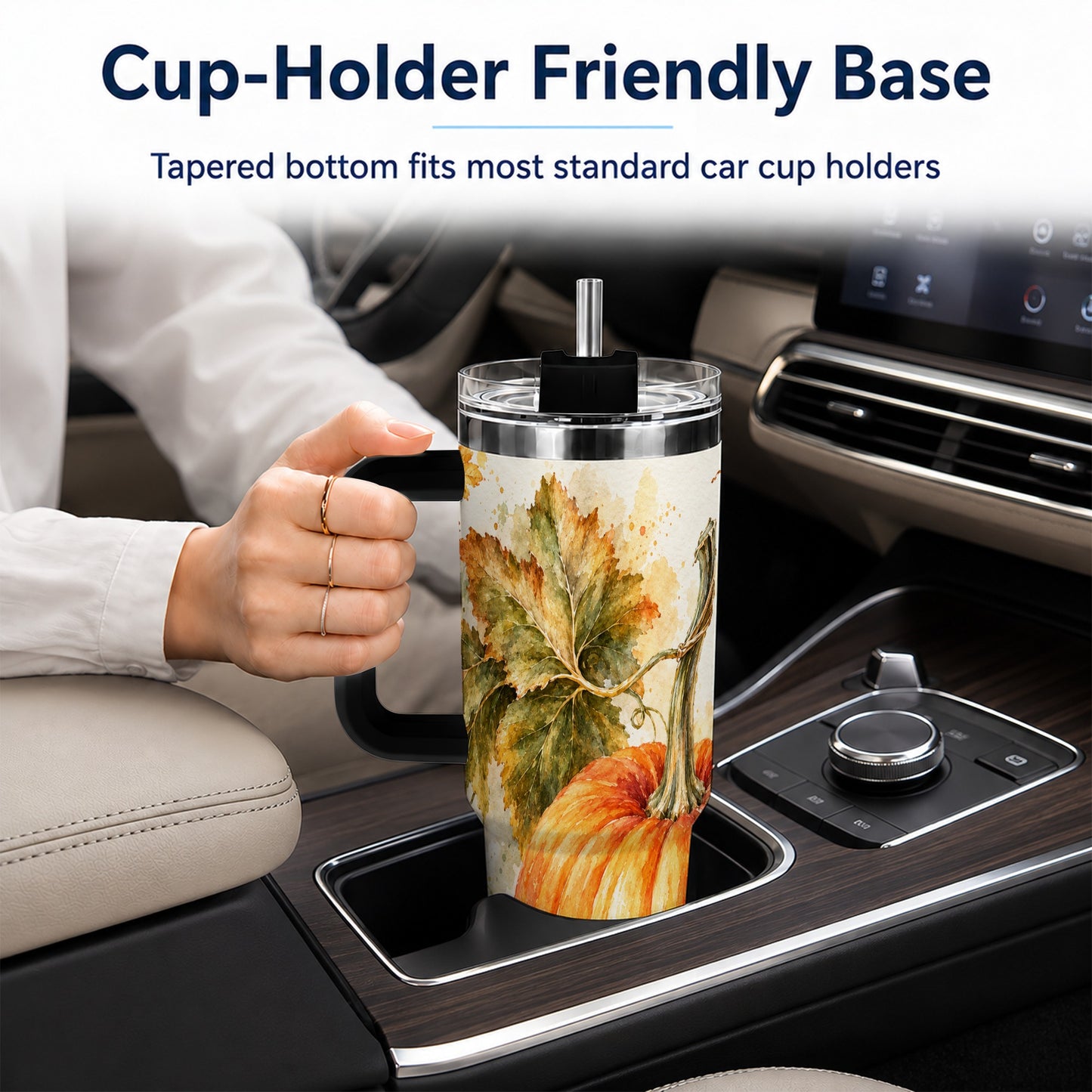 #pl[40oz|Black] Watercolor Pumpkin 40oz Tumbler with Handle, Stainless Steel Travel Cup