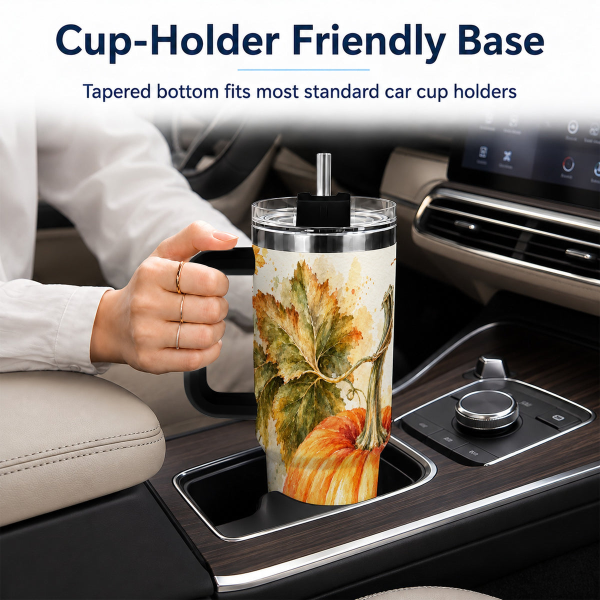 #pl[40oz|Black] Watercolor Pumpkin 40oz Tumbler with Handle, Stainless Steel Travel Cup