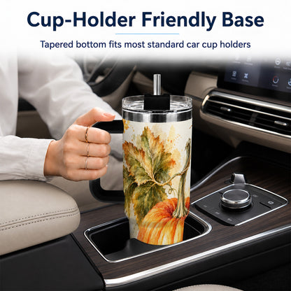 #pl[40oz|Black] Watercolor Pumpkin 40oz Tumbler with Handle, Stainless Steel Travel Cup