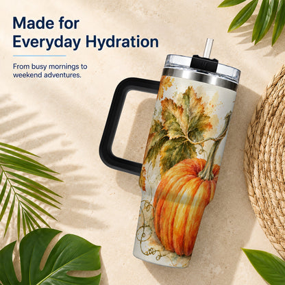 #pl[40oz|Black] Watercolor Pumpkin 40oz Tumbler with Handle, Stainless Steel Travel Cup