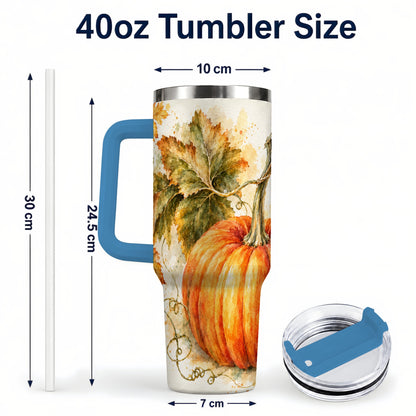 #pl[40oz|Blue] Watercolor Pumpkin 40oz Tumbler with Handle, Stainless Steel Travel Cup