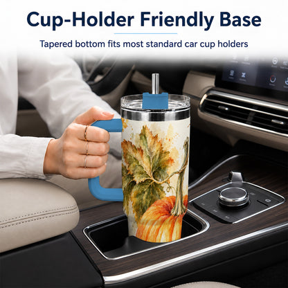 #pl[40oz|Blue] Watercolor Pumpkin 40oz Tumbler with Handle, Stainless Steel Travel Cup