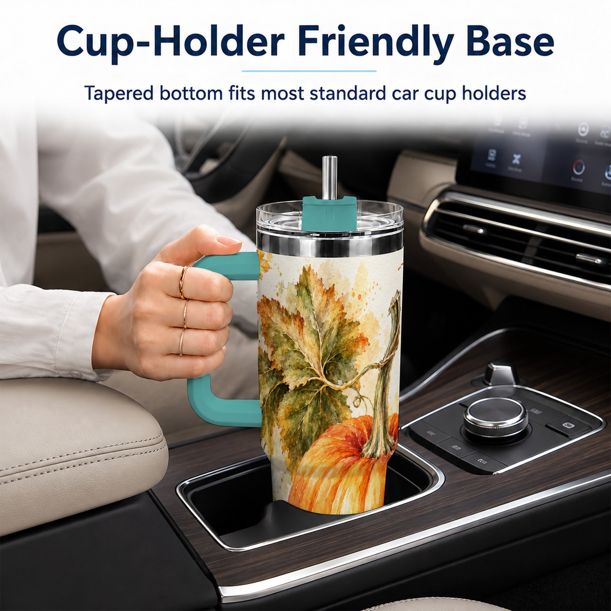 #pl[40oz|Green] Watercolor Pumpkin 40oz Tumbler with Handle, Stainless Steel Travel Cup