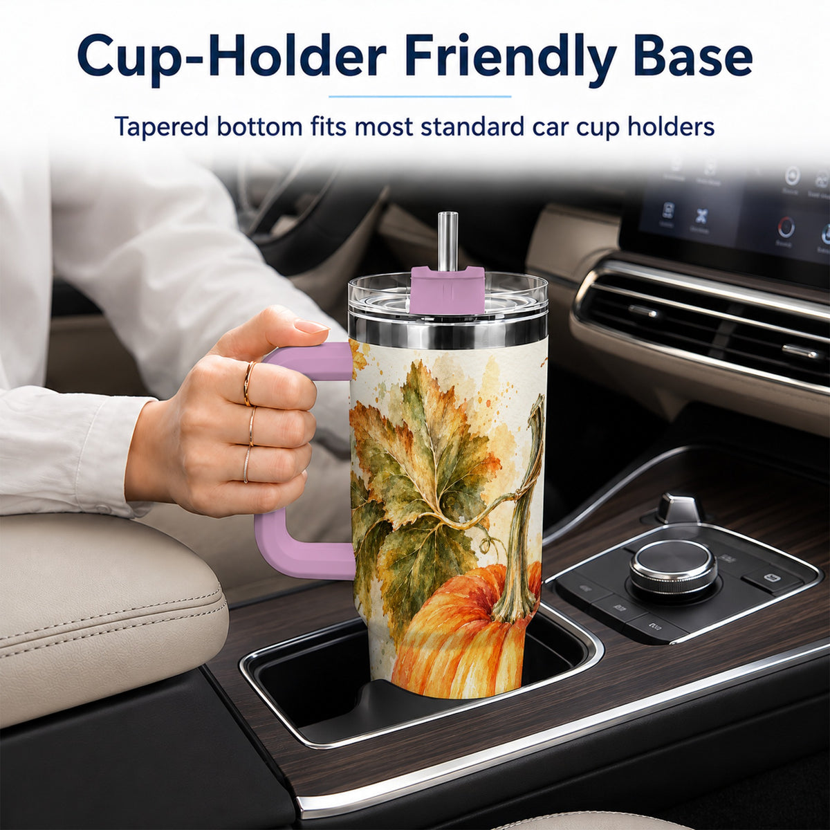 #pl[40oz|Pink] Watercolor Pumpkin 40oz Tumbler with Handle, Stainless Steel Travel Cup
