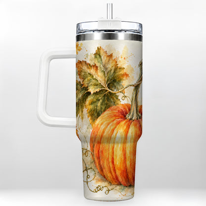 Watercolor Pumpkin 40oz Tumbler with Handle, Stainless Steel Travel Cup
