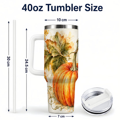 #pl[40oz|White] Watercolor Pumpkin 40oz Tumbler with Handle, Stainless Steel Travel Cup